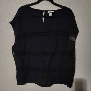 Ava & Viv Womens Black Sleeveless Top With Crochet Lace Detail Size 2X